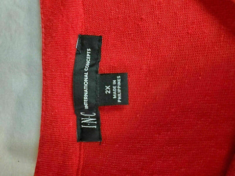 INC CONCEPTS Women Red Lace-Up Neck Lace Knot Linen Blouse Tunic Top Plus 2X - evorr.com