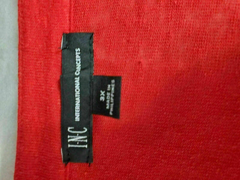 INC CONCEPTS Women Red Lace-up Neck Side Slits Linen Tunic Blouse Top Plus 3X - evorr.com