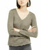 INC International Concepts Women Shiny Knit Top Olive-Green V-Neck Long Sleeve L - evorr.com