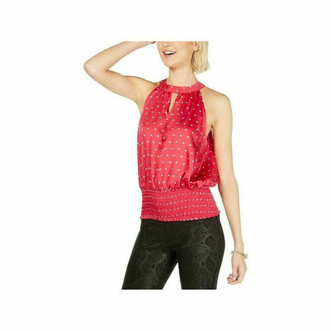 INC International Concepts Women Pink Polka-Dot Halter Neck Ruched Pink Top XL - evorr.com