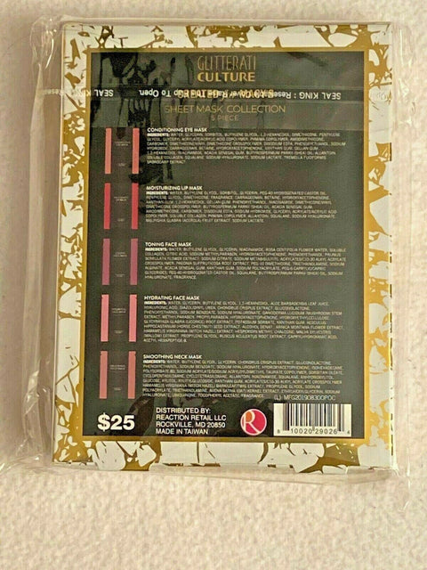 5 Piece Glitterati Culture Sheet Mask Collection - Eye, Lip, Face, Neck