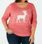 Style&co. Women Long Sleeve Red Reindeer Scoop Neck Sweatshirt Top Plus 0X