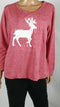 Style&co. Women Long Sleeve Red Reindeer Scoop Neck Sweatshirt Top Plus 0X
