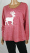 Style&co. Women Long Sleeve Red Reindeer Scoop Neck Sweatshirt Top Plus 0X