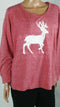 Style&co. Women Long Sleeve Red Reindeer Scoop Neck Sweatshirt Top Plus 0X