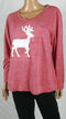 New Style&co. Women Long Sleeve Red Reindeer Scoop Neck Sweatshirt Top Plus 2X