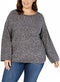 New Style&co. Women Bell Sleeve Gray Marled Knit Pullover Sweater Plus Size 1X
