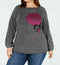 STYLE&CO Women's Bishop Long Sleeve Jacquard Crew Neck Sweater Gray Plus 0X