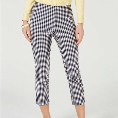 New Charter Club Chelsea Skinny Capri Cropped Blue Check Casual Pants Size 8
