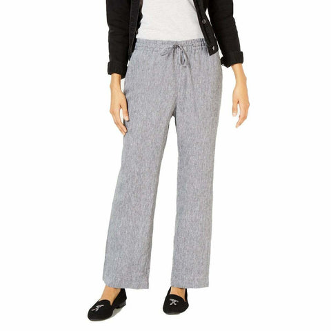 New Charter Club Women Gray 100% Linen Casual Drawstring Pants Size 2XL 40x30