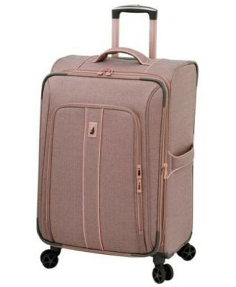 LONDON FOG NEWCASTLE 25" EXPANDABLE SPINNER SUITCASE PINK SOFT HERRINGBONE