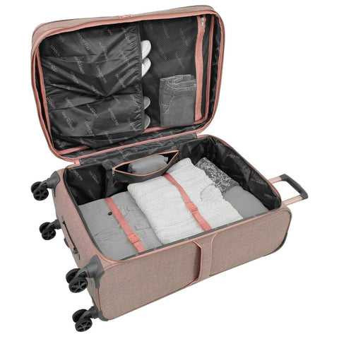 LONDON FOG NEWCASTLE 25" EXPANDABLE SPINNER SUITCASE PINK SOFT HERRINGBONE