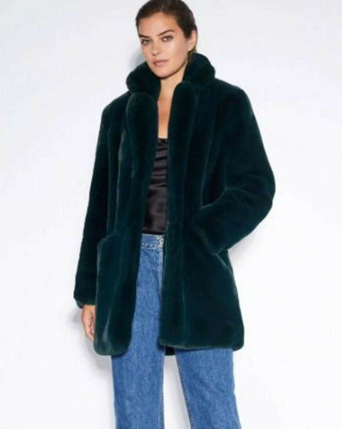 $245 NEW Apparis Eloise Faux-Fur Coat Emaral Green Winter Jacket Size M