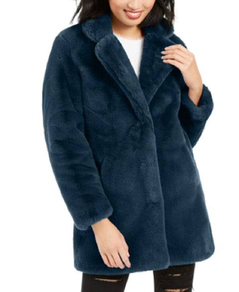 $245 NEW Apparis Eloise Faux-Fur Coat Navy Blue Winter Jacket Size L
