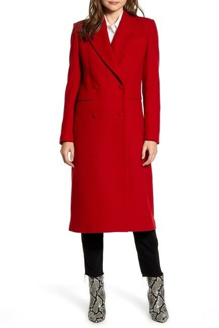 $335 AVEC LES FILLES Double Breasted Wool Blend Coat Womens Red Size L