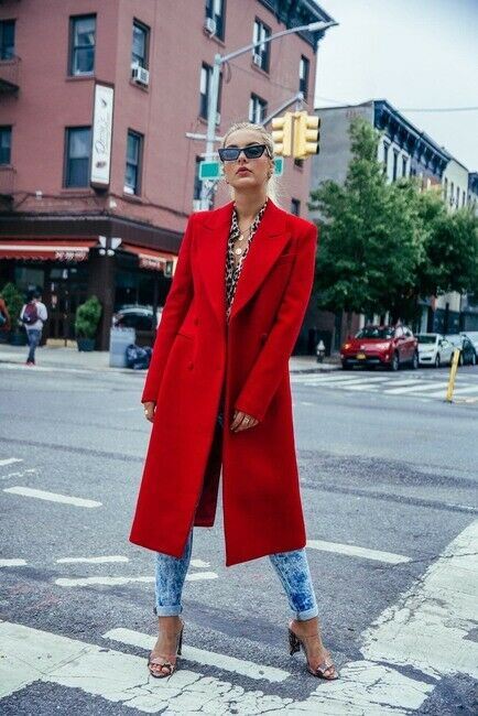 $335 AVEC LES FILLES Double Breasted Wool Blend Coat Womens Red Size L