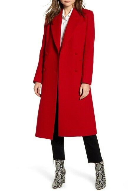 $335 AVEC LES FILLES Double Breasted Wool Blend Coat Womens Red Size L