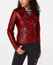 COFFEE SHOP Women Faux Leather Moto Jacket Red Zippered Pockets Size S