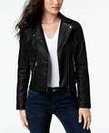 COFFEE SHOP Women Faux Leather Collarless Moto Jacket Black Zippered Size XS