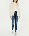 NEW JOUJOU Faux-Fur Cream White Winter Jacket Zip Pockets Coat Size XL