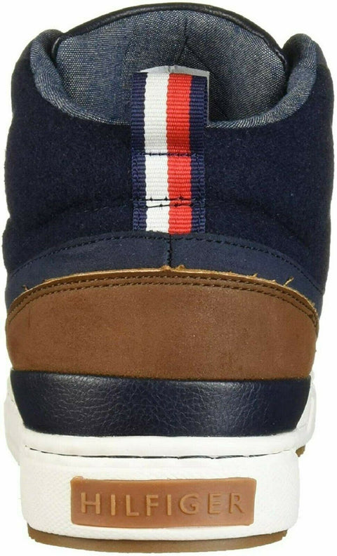 Tommy Hilfiger Men High Top Sneakers Manzu Dark Blue Lace Up Leather Shoes 11 M