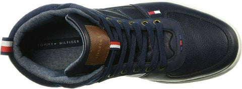 Tommy Hilfiger Men High Top Sneakers Manzu Dark Blue Lace Up Leather Shoes 11 M