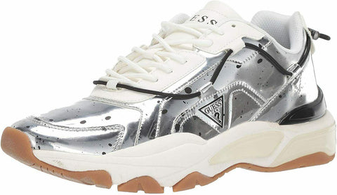 $100 NEW Guess Mens FIBTAN Sneakers White SILVER Lace Up Shoes Size 10.5 M - evorr.com