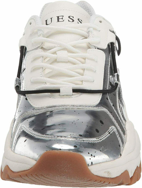 $100 NEW Guess Mens FIBTAN Sneakers White SILVER Lace Up Shoes Size 10.5 M - evorr.com