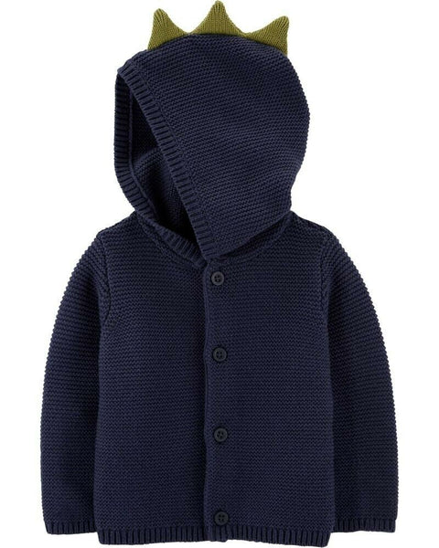 New Carters Boys Dinosaur Hooded Cardigan Button Up Sweater SIZE NB New Born