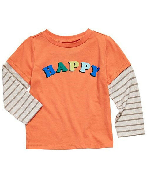 First Impressions Baby Boys Happy Layered-Look Orange T-Shirt Long Sleeve 9-12 M
