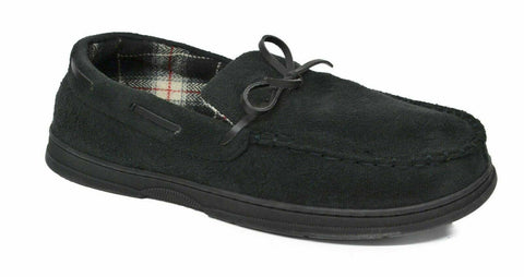 Gold Toe Men Fleece Shearling Lined Slip-On Moccasin Slippers Loafer Black M 9 - evorr.com