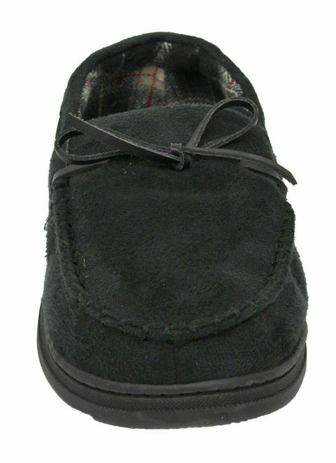 Gold Toe Men Fleece Shearling Lined Slip-On Moccasin Slippers Loafer Black M 9 - evorr.com