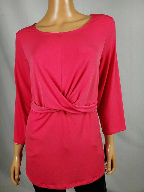 Alfani Women's Scoop-Neck 3/4 Sleeves Knitted Cross Front Tunic Top Pink Plus 2X - evorr.com