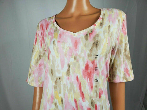 Karen Scott Women's Elbow Sleeve V-Neck Poetic Wash Printed Blouse Top Plus 0X - evorr.com