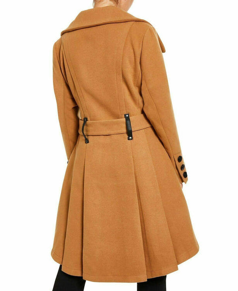 $159 NEW Madden Girl Women Belted Drama Skirted Coat Beige Camel Size S - evorr.com