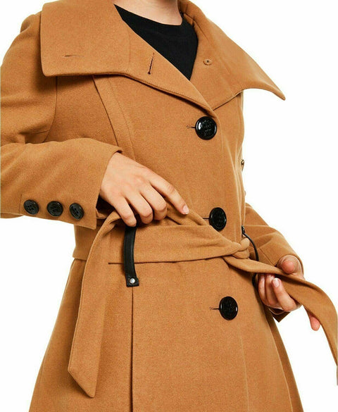 $159 NEW Madden Girl Women Belted Drama Skirted Coat Beige Camel Size L - evorr.com