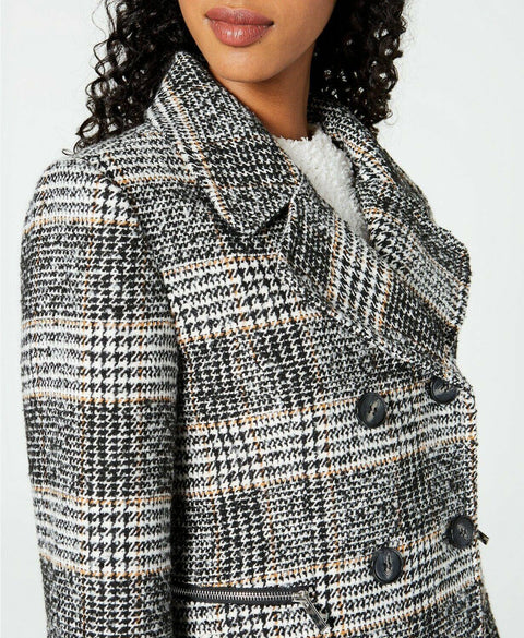 Maralyn & Me Women Black Multi Plaid Double Breasted Jacket Pea Coat Size 2XL - evorr.com