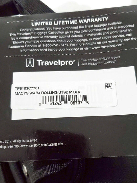 $240 TRAVELPRO WALKABOUT 4 16" WHEELED UNDERSEAT CARRY ON TOTE BLACK