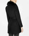$299 NEW Forecaster Women Fox-Fur-Trim Belted Wrap Wool Coat Jacket Black Size 8