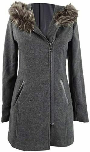 $119 NEW Maralyn & Me Women's Faux-Fur Hooded Jacket Coat Charcoal Gray Size XL