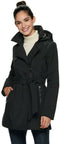 New SEBBY COLLECTION Women's Black Parka Jacket Coat Hooded Belted Size M