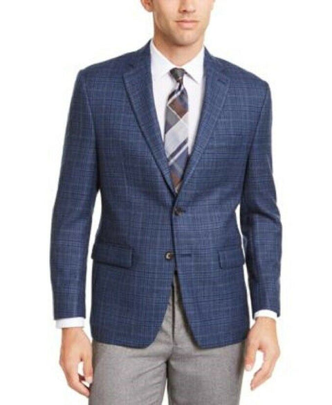 $375 RALPH LAUREN Men Long Sleeve Two Button Jacket Blazer Blue Plaids Wool 41R