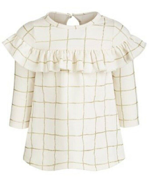 First Impressions Baby Girls Check Ruffle Dress White Gold Holiday 3-6 Months