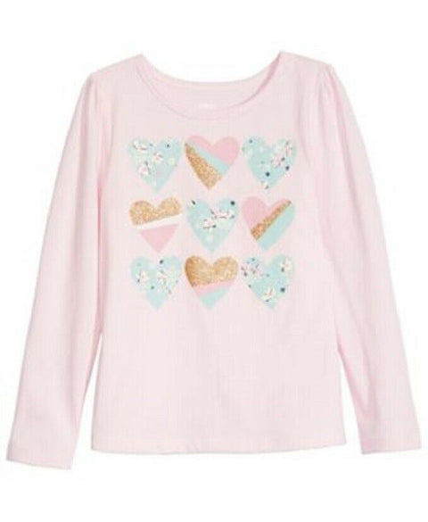 Epic Threads Girls Graphic Pink Glitter Pattern Hearts Long Sleeve Blouse Top 6
