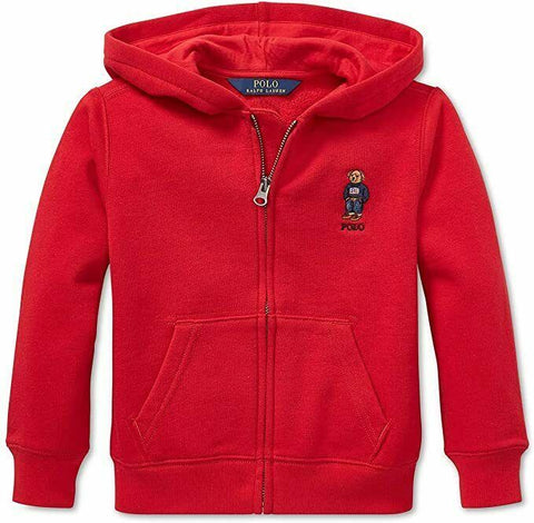 Polo Ralph Lauren Boys Red Full Zip Bear Logo Long Sleeve Hoodie Sweatshirt 8