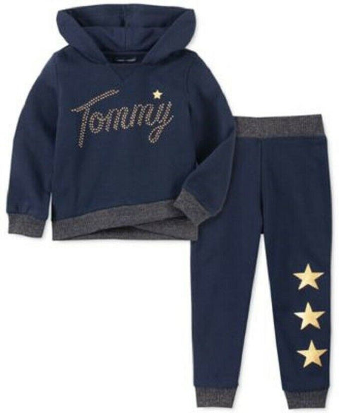 TOMMY HILFIGER Little Girls Long Sleeve 2 Piece Set Blue Hoodie & Jogger Size 5