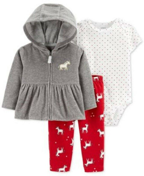 New Carters Baby Girls 3 Piece Hooded Jacket Set Gray Holiday SIZE 24 Months
