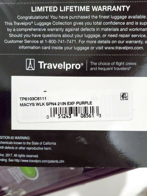 $300 Travelpro Walkabout 4 21" Carry-On Luggage Spinner International Purple
