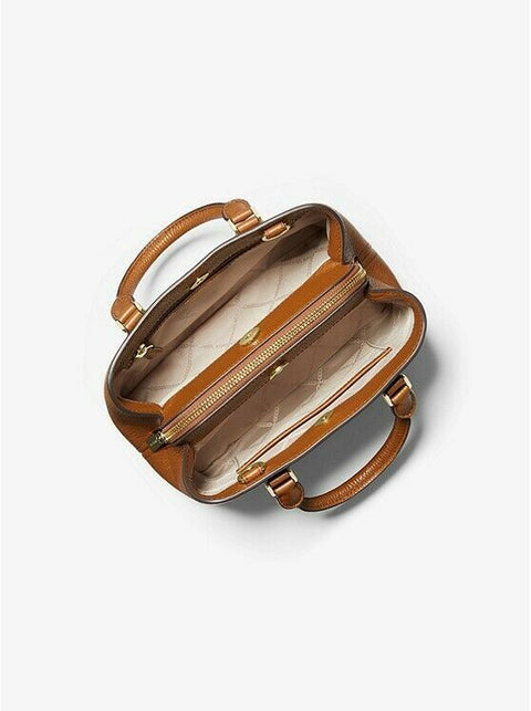 $328 MICHAEL KORS Women's Camille Small Pebbled Leather Satchel Hand Bag Brown