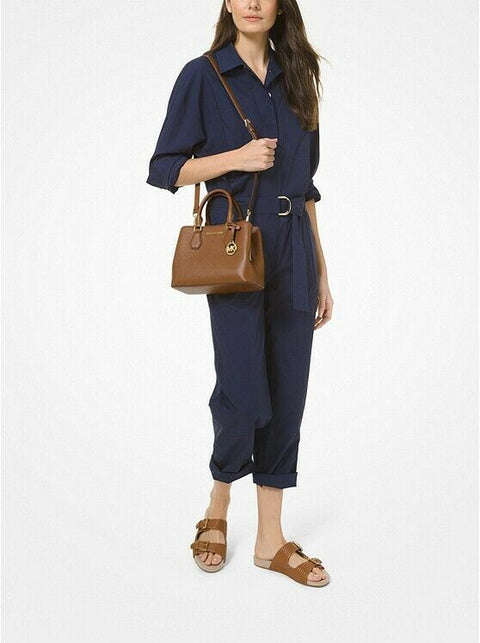 $328 MICHAEL KORS Women's Camille Small Pebbled Leather Satchel Hand Bag Brown